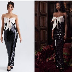 HOUSE OF CB 'Holly' Black Sequin Strapless Bow Maxi Dress NWOT